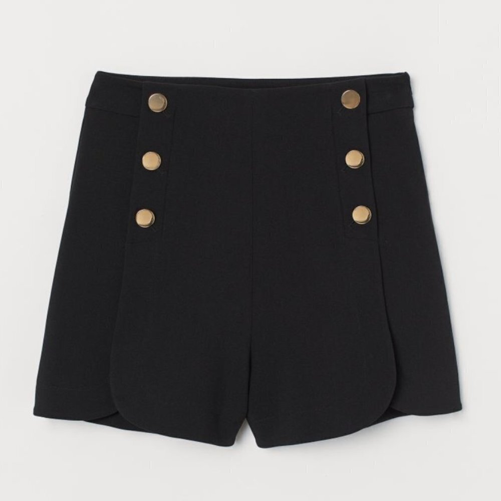 [H&M] Black High Waist Button Shorts